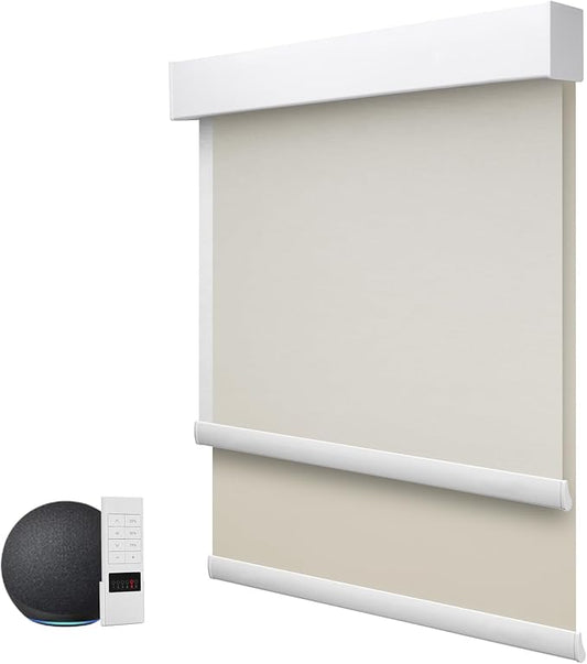 ZSTARR Motorized Day and Night Dual Smart Blind for Window with Valance Rechargeabl Motor,Blackout Roller Shade Custom Size,with Valance Suitable for Home,Office (Full Blackout Light Coffee)…