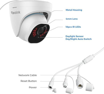 REOLINK 4K Outdoor Cameras for Home Security, IP PoE Dome Surveillance Camera with Human/Vehicle/Pet Detection, 25FPS Daytime, Work with Smart Home, Up to 512GB microSD Card, RLC-820A (Pack of 2)