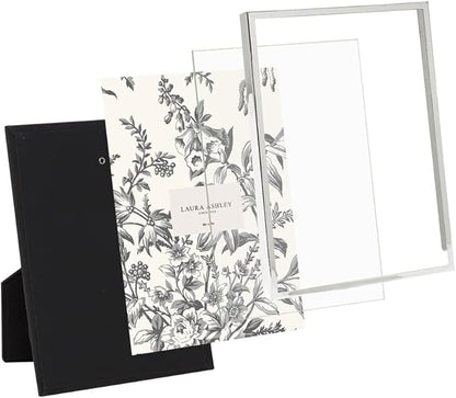 Laura Ashley 5x7 Silver Flat Metal Picture Frame (Vertical & Horizontal) w/Two-Way Easel Stand, Black Velvet Backing, Wall-Mountable, Made for Tabletop, Desk, Wall Display, Home Décor (5x7, Silver)
