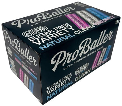 ProBaller Ultra Premium Zero Sugar Energy Drink - Natural & Clean NSF Certified Sport Drink with Amino Acids, Taurine, Biotin, Vitamin B 12 Methylcobalamin, & Electrolytes - 15 Pack - Variety