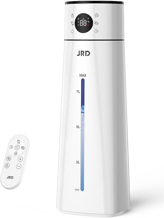 JRD 8L/ 2.1Gal Humidifier Large Room, Ultrasonic Cool Mist for Bedroom, Quiet Humidifier with Remote Control, 10 Mist Modes, 24H Timer, 40H Run, AI Mode, Night Light for Home Office Baby Pets-White
