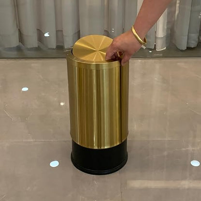 9 Liter/2.4 Gallon, Gold Trash can with Swing lid, Brass Small Trash can, Gold Trash Bin with Lid for Office, Living Room,Bathroom，Restaurant Bathroom