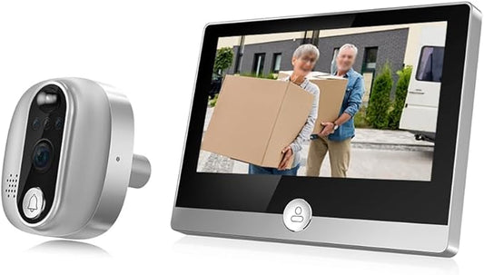 WiFi 1080P Video Doorbell Camera, 2.4GHz Peephole Camera Door Viewer with 4.3inch LCD Display, 120 Degree View Angle, Night Vision, Motion Detection, 2-Way Audio, Rechargeable Battery