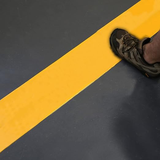 SmartSign Yellow 6 inch x 100 feet Floor Marking Tape, 32 mil Vinyl Floor Tape, Superior Mark Industrial Use Safety Tape with Beveled Edges, Strong Adhesive, for Gym/Warehouse/Courts