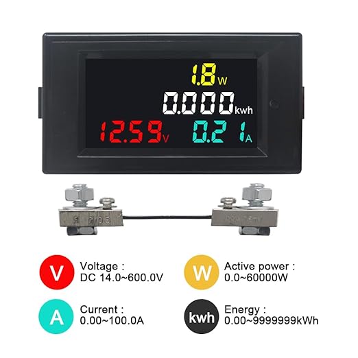 KETOTEK Ammeter Voltmeter DC 14-600V 100A Digital Multimeter Panel Power Energy Monitor Watt Meter DC Current Voltage Meter with 100A Shunt