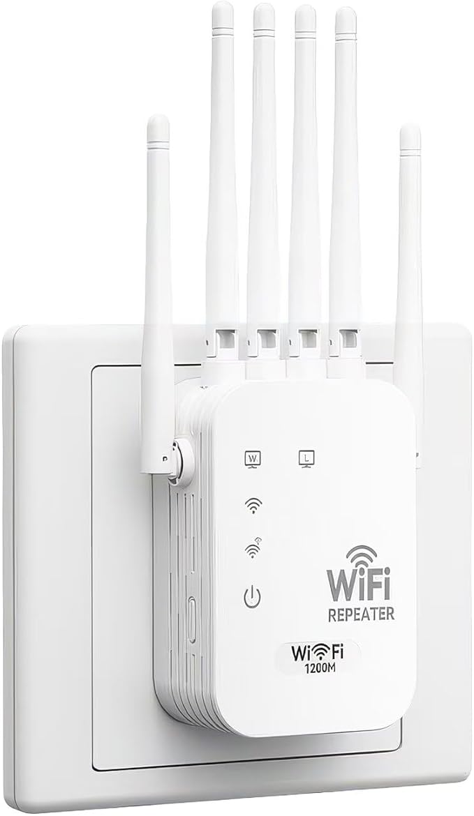 WiFi Range Extender Up to 12000 Sq.Ft Coverage, Dual Band 1200Mbps with 6 High-Gain Antennas, 3-in-1 Mode with Ethernet Port, Easy Setup