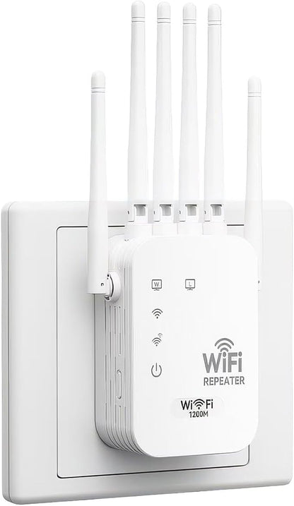 WiFi Range Extender Up to 12000 Sq.Ft Coverage, Dual Band 1200Mbps with 6 High-Gain Antennas, 3-in-1 Mode with Ethernet Port, Easy Setup