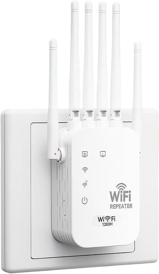 WiFi Range Extender Up to 12000 Sq.Ft Coverage, Dual Band 1200Mbps with 6 High-Gain Antennas, 3-in-1 Mode with Ethernet Port, Easy Setup