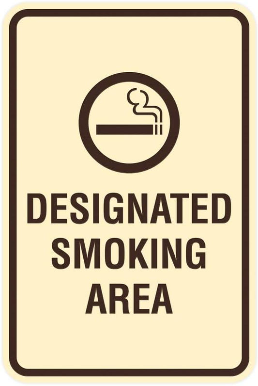 Signs ByLITA Portrait Round Designated Smoking Area Sign with Adhesive Tape, Mounts On Any Surface, Weather Resistant, Indoor/Outdoor Use (Ivory/Dark Brown) - Small 2 Pack