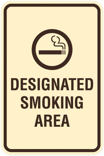Signs ByLITA Portrait Round Designated Smoking Area Sign with Adhesive Tape, Mounts On Any Surface, Weather Resistant, Indoor/Outdoor Use (Ivory/Dark Brown) - Medium 2 Pack