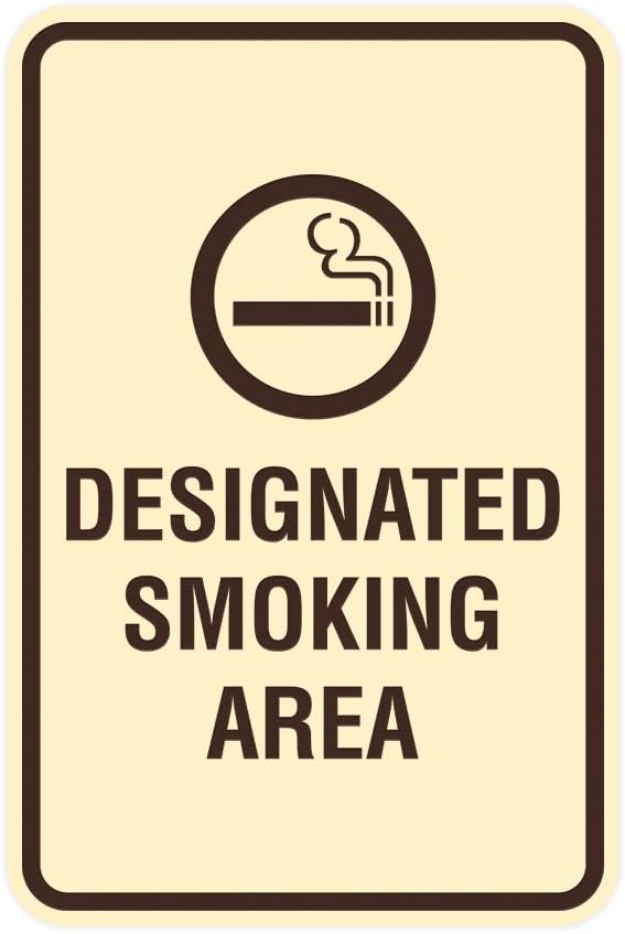 Signs ByLITA Portrait Round Designated Smoking Area Sign with Adhesive Tape, Mounts On Any Surface, Weather Resistant, Indoor/Outdoor Use (Ivory/Dark Brown) - Medium
