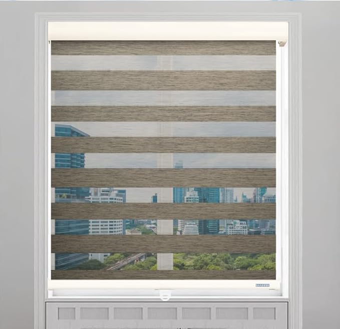 Shadesu Cordless Zebra Blinds for Windows, 20" W x 72" H, Brown, Dual Layer Free-Stop Zebra Shades, Light Control for Day and Night, Sheer Blinds for Indoor Windows, Bedroom, Kitchen