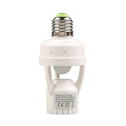 E27 Sensor Lights Socket, Motion Sensor Light Socket 10-300 Sec Delay, 6m Sensing Distance, IR Motion Activated Lamp Holder for Basement, Garage, Staircase (100-240V)