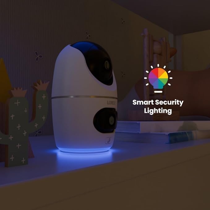 Lorex 2K Dual Lens Indoor Wi-Fi Security Camera | Auto-Tracking | 360° Pan-Tilt | Person & Pet Detection | IR Night Vision | 2-Way Talk | Cloud & 32GB Local Storage