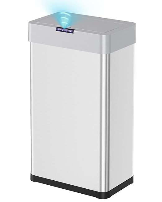 TLSUNNY 13.2 Gallon Motion Sensor Trash Can,Touchless Automatic Garbage Can,Brushed Stainless Steel Smart Bin,with Bag Holder,Soft Close Lid,for Kitchen,Office,RV,Bedroom,Living Room (Silver, 50L)