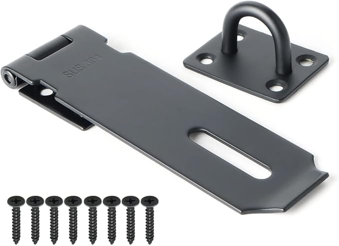 Alise Door Lock Hasp Latch,5 Inch SUS 304 Stainless Steel Safety Packlock Clasp Hasp Lock Latch with Fixing Screw for External Doors Window Cabinet Pet Cage, Black,MS9B-5C