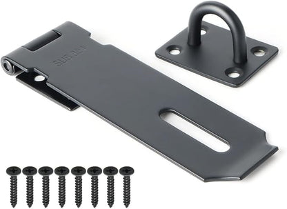 Alise Door Lock Hasp Latch,5 Inch SUS 304 Stainless Steel Safety Packlock Clasp Hasp Lock Latch with Fixing Screw for External Doors Window Cabinet Pet Cage, Black,MS9B-5C