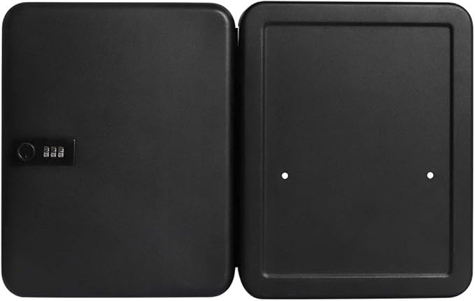 Jssmst Wall Mount Key Storage Box with Code, Locking Key Cabinet Security, 48 Key Hooks & Tags Labels, 11.81 x 9.45 x 2.95 inches, Black Matt