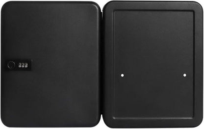 Jssmst Wall Mount Key Storage Box with Code, Locking Key Cabinet Security, 48 Key Hooks & Tags Labels, 11.81 x 9.45 x 2.95 inches, Black Matt