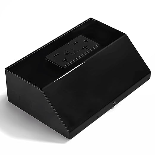 Under Cabinet GFCI Safety Outlet, 20 AMP, Self-Testing, Wall Distribution Box (Black)