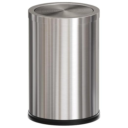Stainless Steel Garbage Can with Lid,Small Bathroom Trash Can with Flipping Lid for Bathroom,Hotel,Office,Laundry【Perfect Christmas Gift】(Sliver)