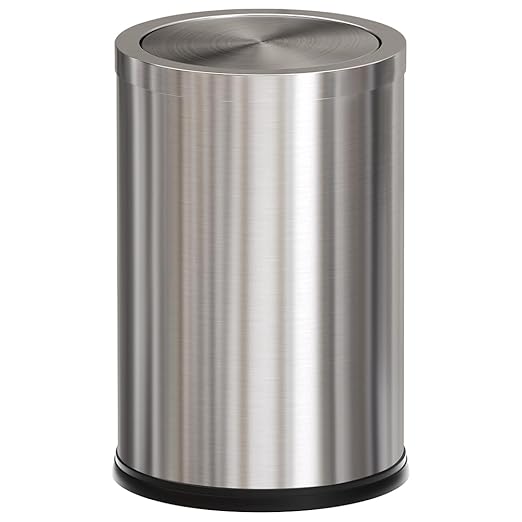 Stainless Steel Garbage Can with Lid,Small Bathroom Trash Can with Flipping Lid for Bathroom,Hotel,Office,Laundry【Perfect Christmas Gift】(Sliver)