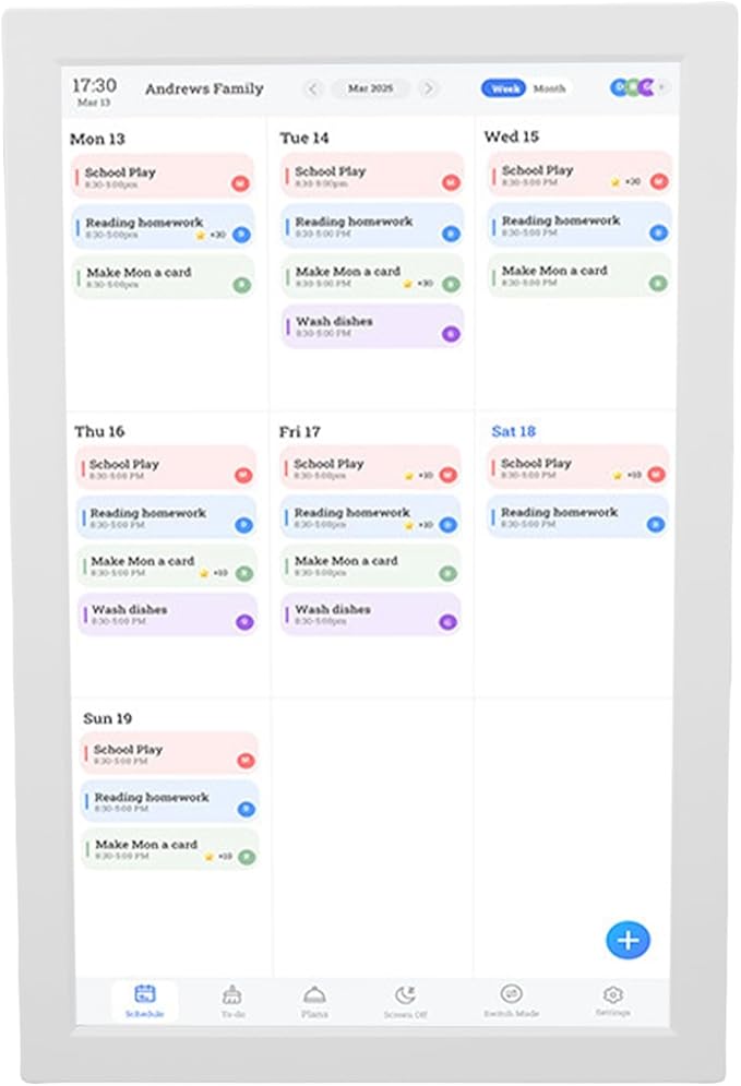 Jiawu 10.1 inch Wall Planner Digital Calendar & Chore Chart, Smart Touchscreen Interactive Display, Electronic Picture Frame for Family Schedules, Routines, Wall & Desk Mountable