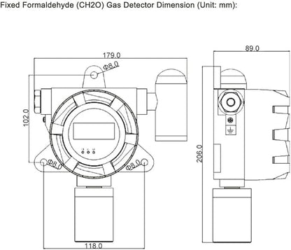 ATO Fixed Formaldehyde Gas Detector, 0 to 10/20/50/100 ppm (Signal Output: RS485 (Transfer Card Included), Measuring Range:0-100 ppm)