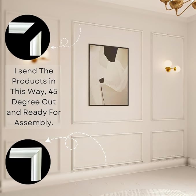 Peel and Stick Wall Molding Package Ready to Assemble, Pre-Cut Factory Primed, Wall Panel Kit, Wall Molding Package - Wall Trim Kit (Model-3)