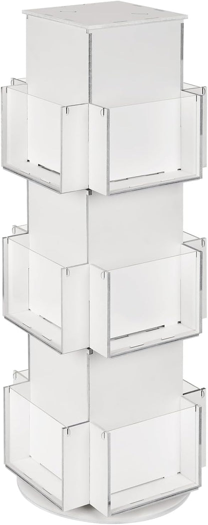 Natheeph Rotating Display Stand Greeting Card Display Wooden Display Rack with Two Card Sticker for Greeting Card Vendor Coffee Bag 3 Tier Tabletop Display Stand (White)