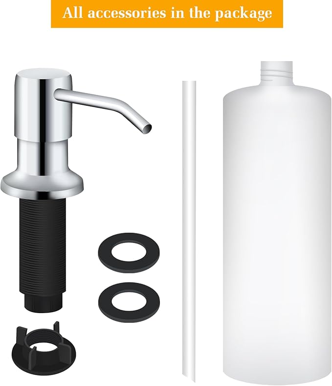 Soap Dispenser for Kitchen Sink, Built in Sink Soap Dispenser Lotion Dispenser with 17 OZ Bottle, Refill from The Top Bar Sink Soap Dispenser, Chrome