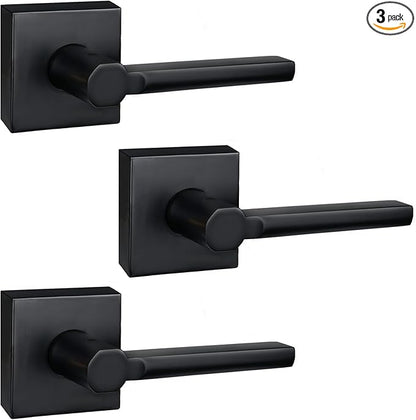 3 Pack Dummy Door Levers in Matte Black, Heavy Duty Interior Handle Lock for Closet Pantry, Non-Turning, Single Sided, Reversible for Left/Right Hand