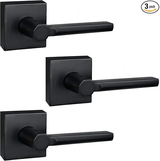 3 Pack Dummy Door Levers in Matte Black, Heavy Duty Interior Handle Lock for Closet Pantry, Non-Turning, Single Sided, Reversible for Left/Right Hand