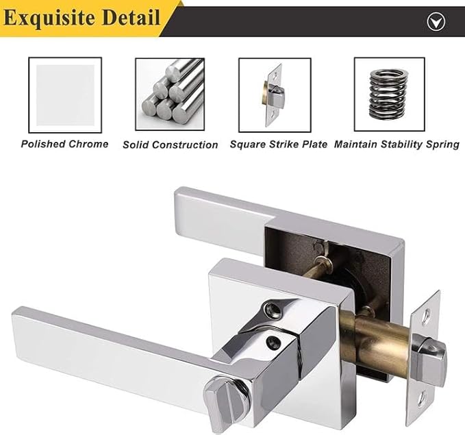 Probrico Privacy Door Levers for Bedroom and Bathroom Keyless Heavy Duty Handles Lockset with a Polished Chrome Finish, Reversible for Right & Left Sides, 3 Pack