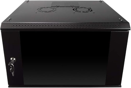 NavePoint 6U Server Rack Enclosure with Glass Door, Cooling Fan, Locks, & Removable Side Panels - 6U Wall Mount Network Cabinet 19 Inch Rack 17.7 Inches Deep