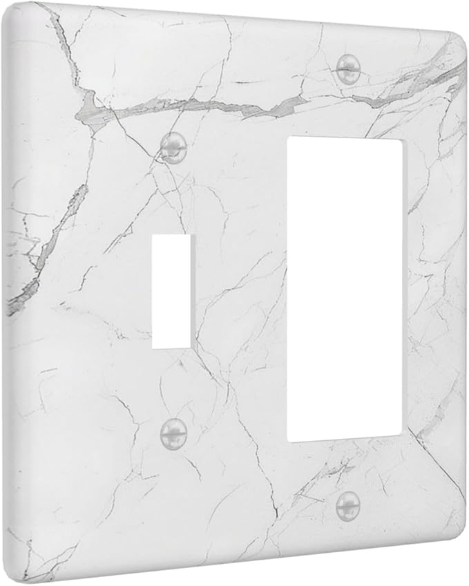 Outlet Covers White Grey Abstract Modern Marble 1 Toggle 1 Rocker Combination Decorative Wall Plate Electrical Switch Plates Light Switch Cover Plate for Bathroom Kitchen Decor