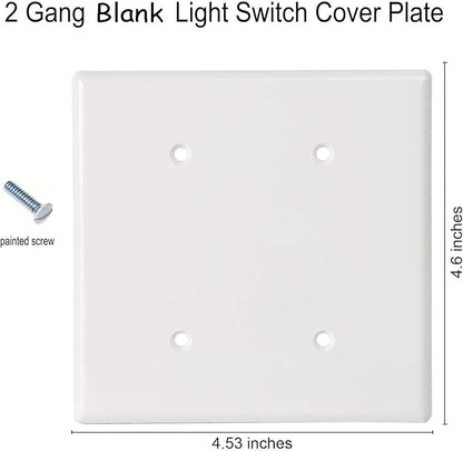 Blank Wall Plates 2-Gang blank Switch Outlet Electrical Cover Plate Unbreakable Thermoplastic Faceplate for Light Receptacle Outlet Switch, White (10 Pack)