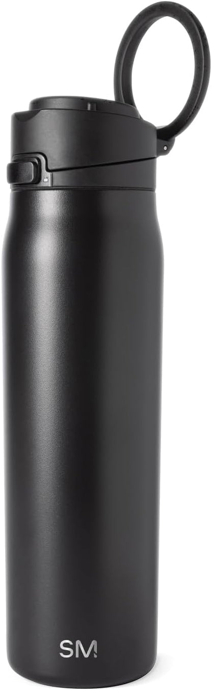Simple Modern Mesa Loop Water Bottle with Covered Straw and Handle | 30oz Cup Holder Friendly Insulated Stainless Steel Bottles for Travel, Sports and School | Midnight Black
