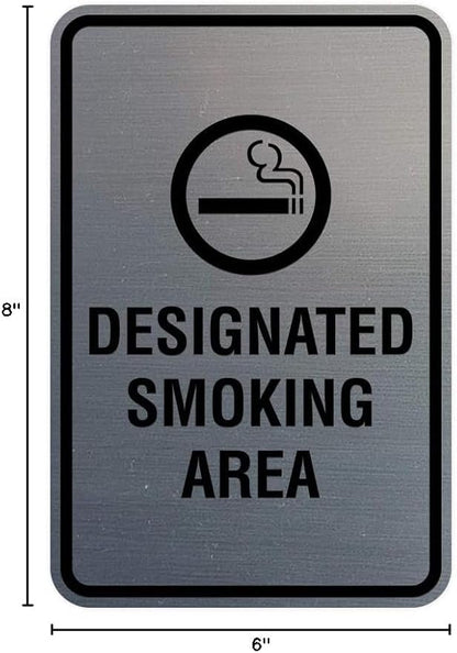 Signs ByLITA Portrait Round Designated Smoking Area Sign with Adhesive Tape, Mounts On Any Surface, Weather Resistant, Indoor/Outdoor Use (Brushed Silver) - Large 2 Pack