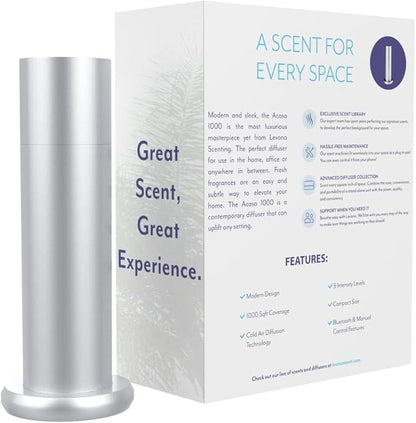 Levona Scent Waterless Diffuser - Essential Oil Aroma Smart Plug-in, Portable Scent Machine for Residential Space & Hotel, Covers 1000sqft - Acasa1000, Brushed Silver (With 120ml Oil & Cleaning Cloth)