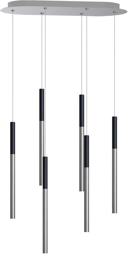 ALTAIR 6 Mini Pendant Lighting Black-Nickel - LED Hanging Light Fixture for Kitchen Island, Bar, Foyer - Cluster Pendants - Dimmable, Adjustable Wire, Lamp Bulb Included