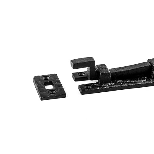 Renovators Supply Manufacturing Door Lock Latch 5 in. Black Wrought Iron Pig Tail Tip Styled Necked Offset Slide Bolt Latch with Mounting Hardware