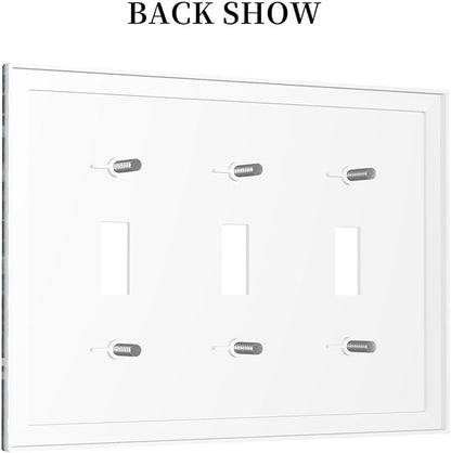 White Flowers Green Leaves Light Switch Covers 3 Gang Triple Toggle Wall Plate Decorative Switchplate Electrical Faceplate for Farmhouse Living Decor