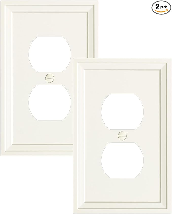 2-Pack Duplex Outlet Cover, Natural Bamboo Fiber Switch Plates and Outlet Covers, Light Almond Decorative Wall Plates for Electrical Outlets, 1 Gang Receptacle Cover, Corrosion Resistant