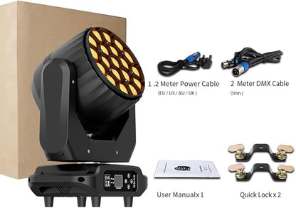 SHEHDS Moving Head Lights LED 19X20W Beam/Wash/Zoom/Dazzle/Strobe Effect RGBW 4in1 Big Bee Eye Stage Lights 4-45°Beam Angle CTO Mode DMX Control for Christmas Club Wedding