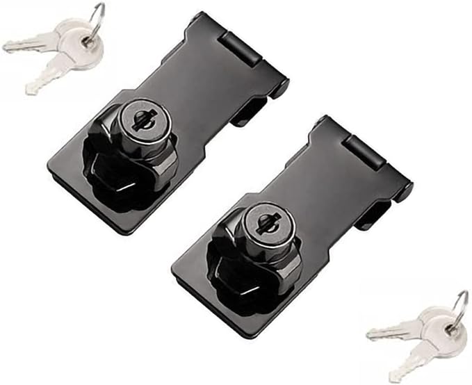 2 Packs Keyed Hasp Locks Twist Knob Keyed Locking Hasp for Small Doors, Cabinets and More,Stainless Steel Steel, Hasp Lock Catch Latch Safety Lock Door Lock with Keys (3inch, Bliack)