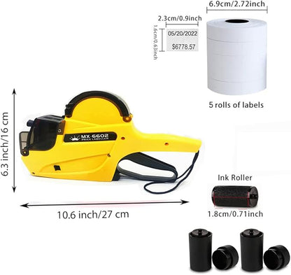 2-Line 20 Digits MX6602 Price Label Gun w/ 5 Rolls/2800 White Labels 3 Inkers,Price Labeler,Label Maker Machine,Pricing Tag Gun with String for Office, Retail Shop, Grocery Store(MX6602)