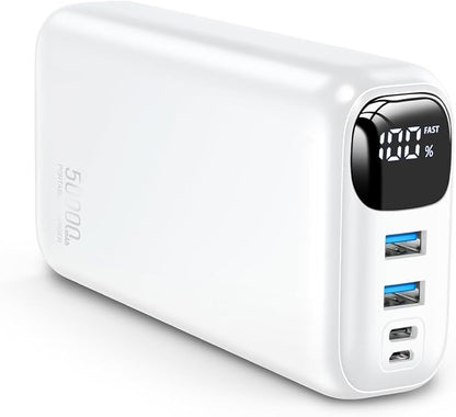 Portable Charger 50000mAh Power Bank - 22.5W Fast Charging External Battery Pack,USB-C Portable Phone Charger for iPhone 17/16/15/14/13 Pro Android Samsung, for Travel Camping Essential-White
