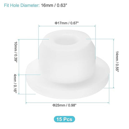 uxcell 15Pcs Silicone Hole Plug, Waterproof Round Rubber Stoppers Bottle Seal Plugs Tube Pipe End Caps for 16mm/0.63" Hole for Bathtub Bottle, White