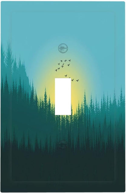 Green Forests And Birds Sun Woodland Decorative Light Switch Cover 1 Gang Single Toggle Decorator Outlet Wall Plate Device Electrical Faceplate Switchplates for Bedroom Bathroom Decor